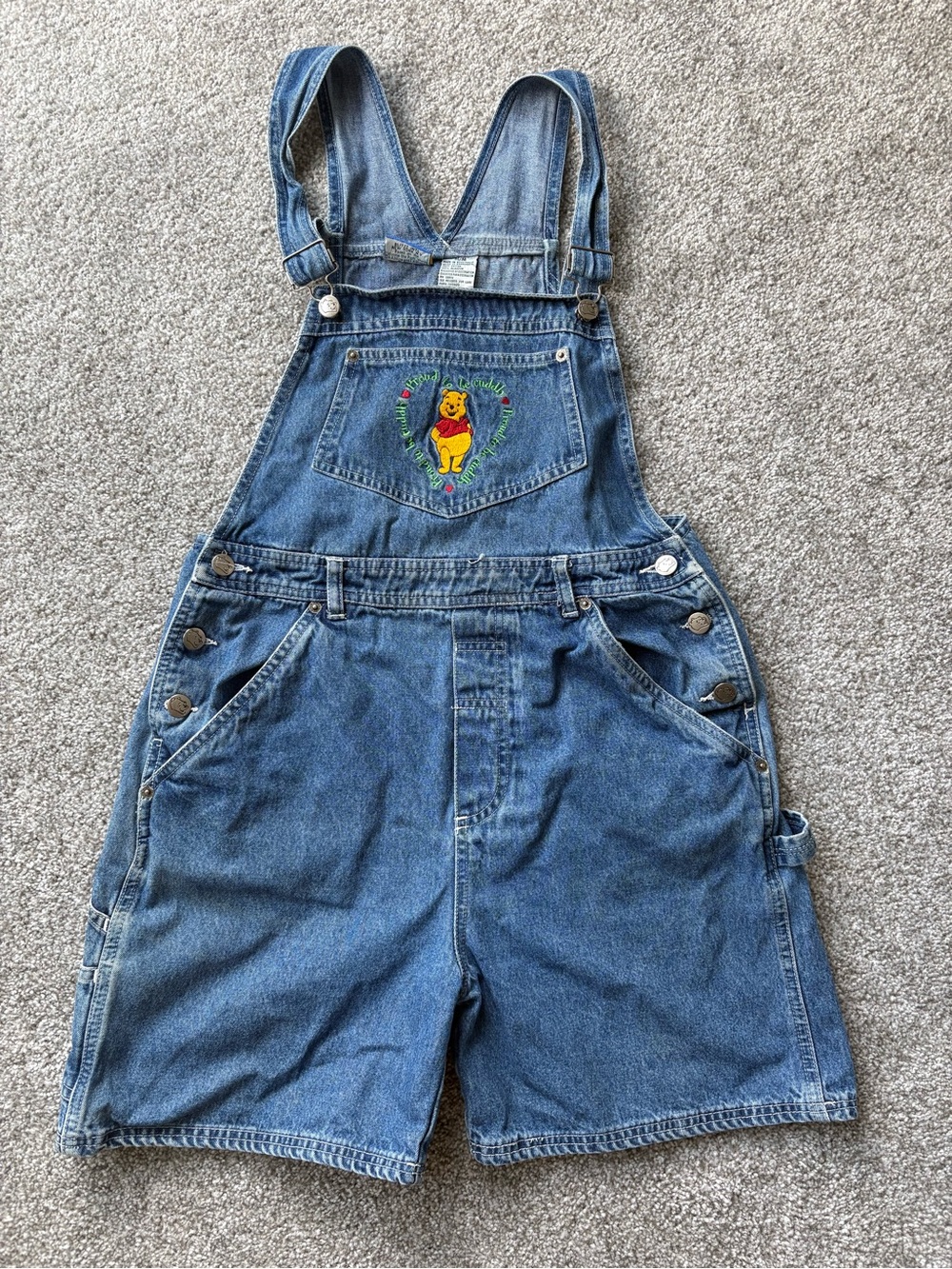 Vintage Winnie the Pooh Embroidered Denim Short Overalls